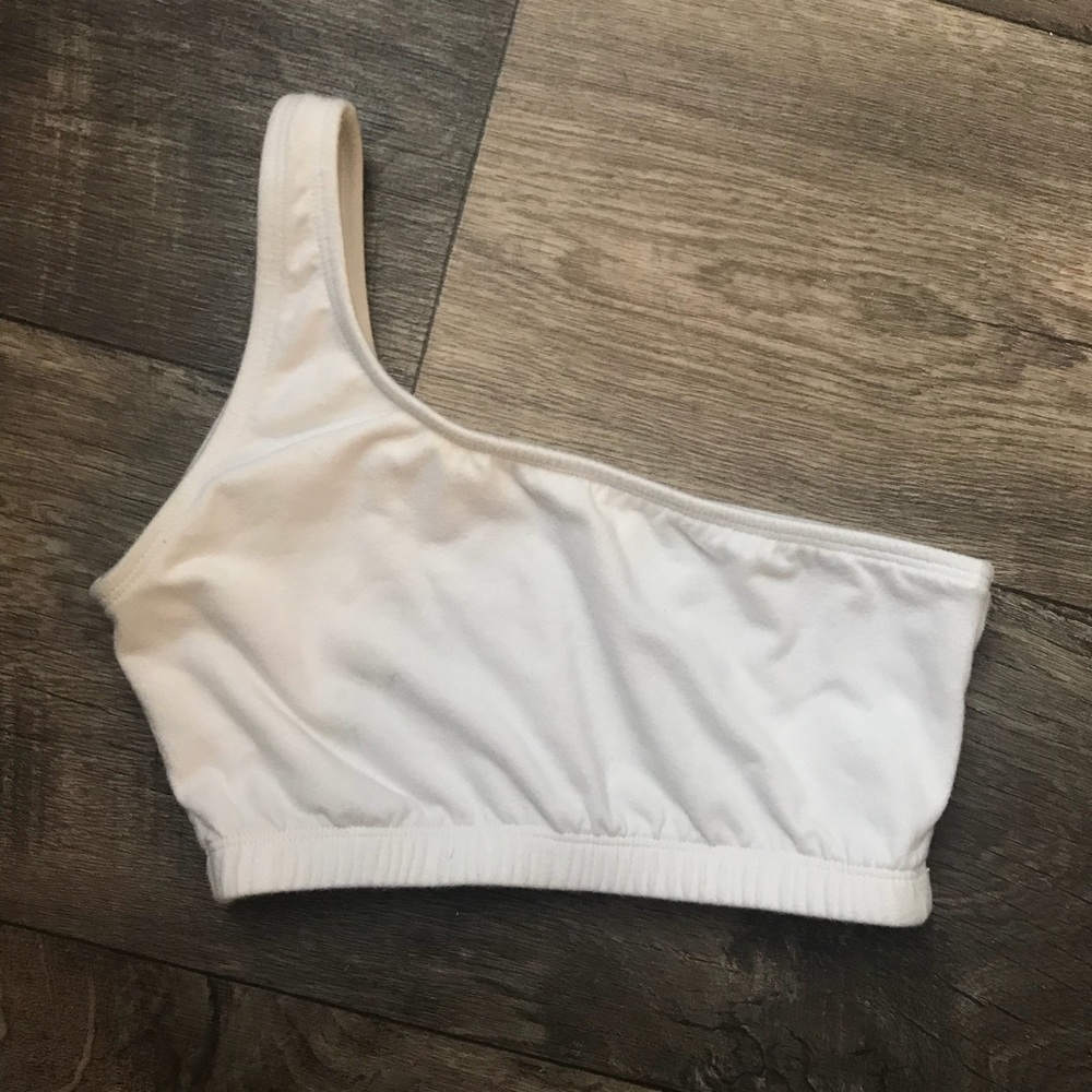 one shoulder varsity sports bra